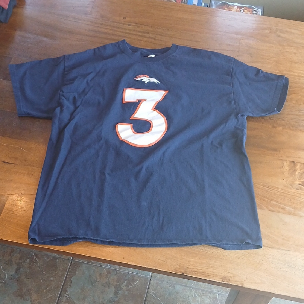 NFL Denver Broncos Russell Wilson 3 Team Apparel Navy Shirt, Two Light Stains